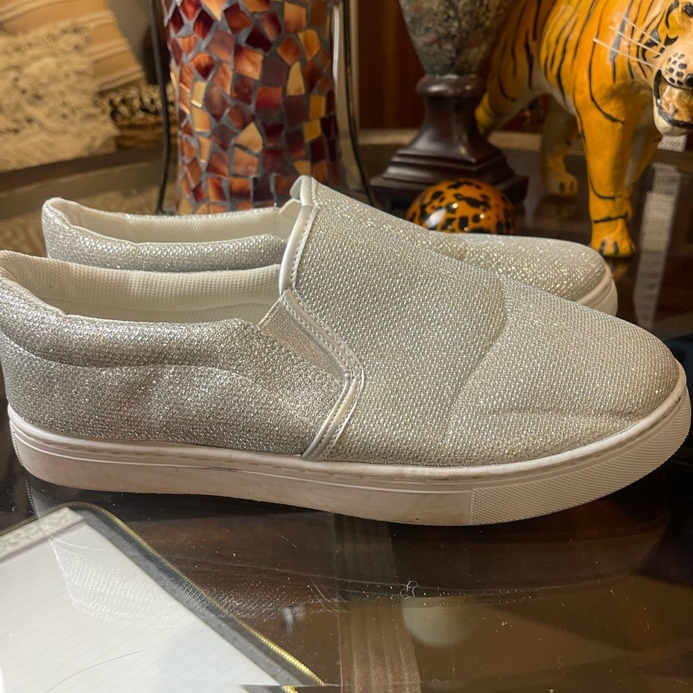 H2K Silver Glitter Sneakers Women's Silver Glitter Slip On Sparkly Tennis Shoes‌ - Picture 3 of 7